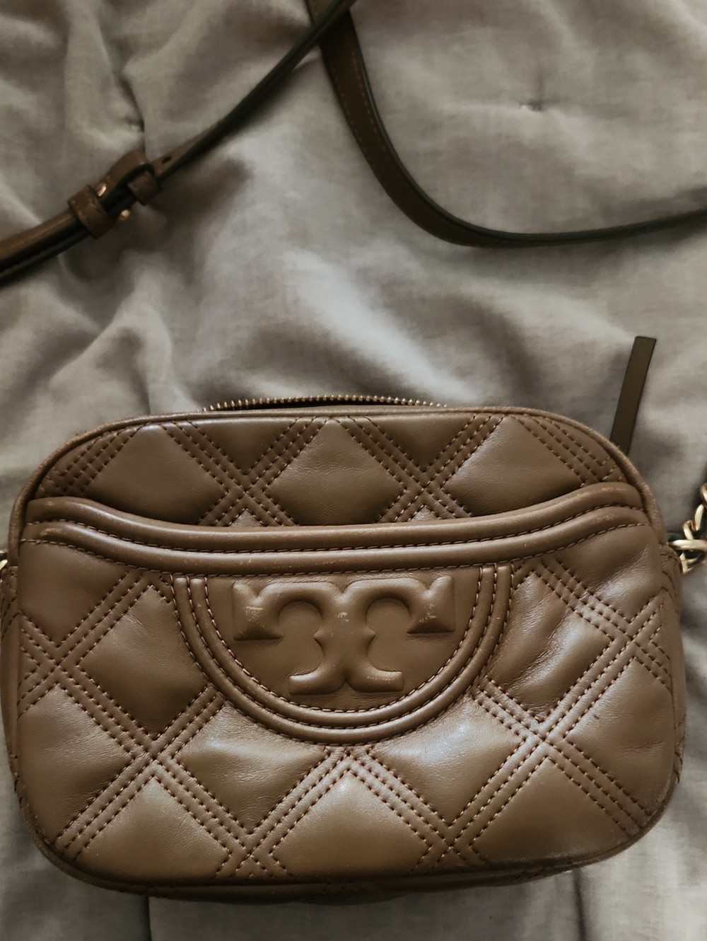 Tory Burch Quilted Brown Leather Crossbody Bag